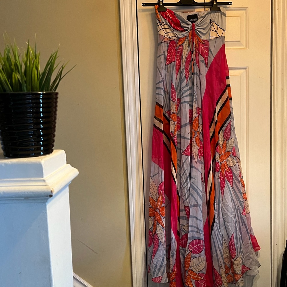 Multicoloured Halter dress w/ spaghetti strap tie.